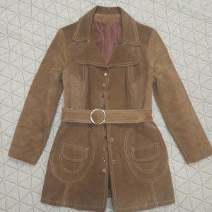 1960's Vintage Womens Suede Snap Closure Tie Waist Coat